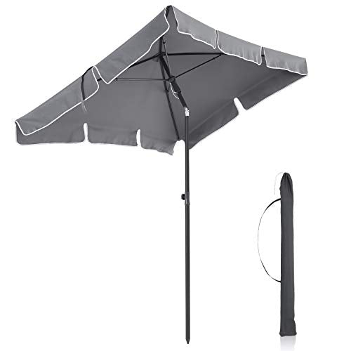 Rectangular Balcony Parasol 1.8 x 1.25 m, UPF 50+ Protection, Tilting Sunshade, PA-Coated Canopy, Carrying Bag, Garden Terrace, Base Not Included, Grey