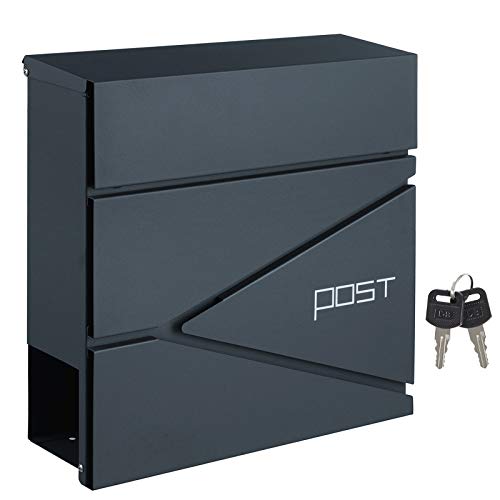 Modern Mailbox, Lockable Wall-Mounted Post Letter Box with Newspaper Holder, Easy to Install, Anthracite Grey