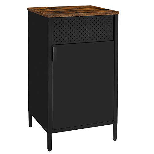 Storage Cabinet, Floor Cabinet with Door, Sideboard with Adjustable Shelf, Steel Frame, Space-Saving, Industrial Style, Rustic Brown and Black