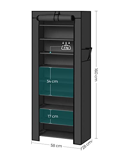 10-Tier Fabric Rack, Shoe Organiser, Large Capacity, Easy Assembly, Dustproof, 58 x 28 x 160 cm, Black