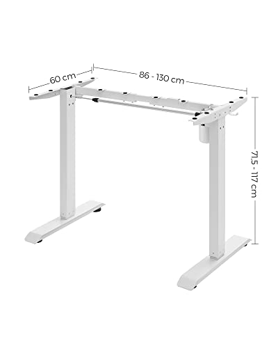 Height-adjustable electric desk, table frame, desk stand, without table top, with hook, infinitely adjustable, memory function, steel, white