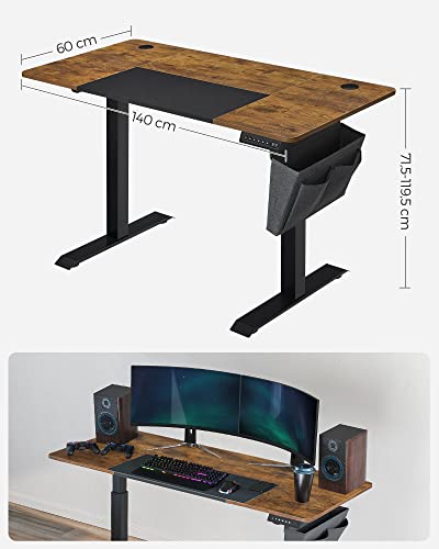 Height-adjustable electric desk, 60 x 140 x (72-120) cm, fully adjustable, spliced plate, memory function with 4 heights, loading protection, vintage brown/black