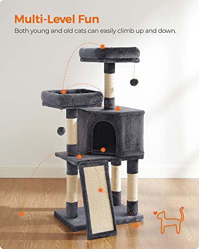 Cat Tree, Cat Condo 115 cm, Scratching Ramp, Smoky Grey