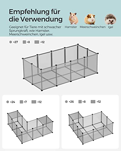 Pet Playpen, Guinea Pig Run and Cage with Floor, Indoor DIY Transparent Plastic Enclosure for Hamsters, Rabbits, Hedgehogs, Small Animal Exercise Habitat, Grey