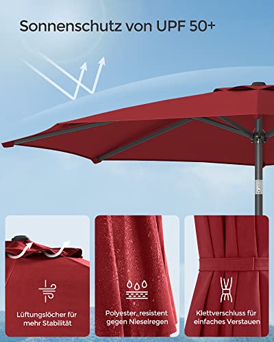 290 cm Garden Parasol Umbrella, UPF 50+, Sun Shade, 30° Tilt in 2 Directions, Crank Handle for Opening and Closing, for Outdoor Gardens Pool Balcony Patio, Base Not Included, Red