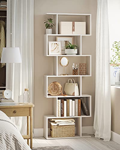 Wooden Bookcase, Cube Display Shelf and Room Divider, 6-Tier Bookshelf, Freestanding Shelving Unit, White