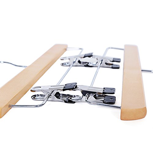 Skirt, Pack of 8, Solid Wood Trousers Hangers, with Non-Slip Clips for Pants Slacks, Shorts, Natural , 35.5 x 16.2 x 1.1 cm