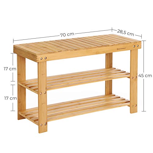 3-Tier Bamboo Shoe Bench, Shoe Rack Storage Organizer, 70 x 28 x 45 cm, ideal for Hallway, Bathroom, Living Room and Corridor