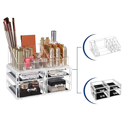 Acrylic Makeup Organiser Cosmetic Jewellery Storage with 4 clear drawers Display Boxes 2 Pieces Set