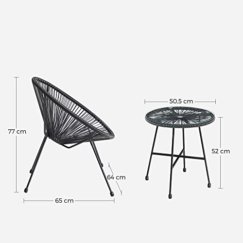 Garden Patio Furniture Set 3 Pieces, Acapulco Chair, Outdoor Seating, Glass Top Table and 2 Chairs, Indoor and Outdoor Conversation Set, Black