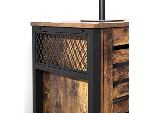 Storage Cabinet, Sideboard with 2 Doors, Adjustable Shelves, for Dining Room, Living Room, Kitchen, 110 x 33 x 75 cm, Industrial Style, Rustic Brown and Black