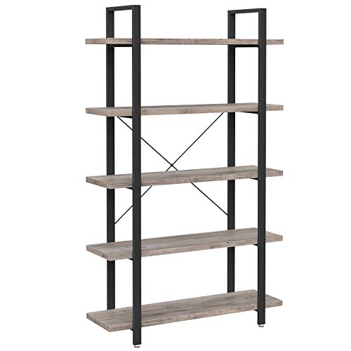 Bookshelf, 5-Tier Industrial Stable Bookcase, Storage Rack, Standing Shelf, Easy Assembly, Living Room, Bedroom, Office, Greige and Black