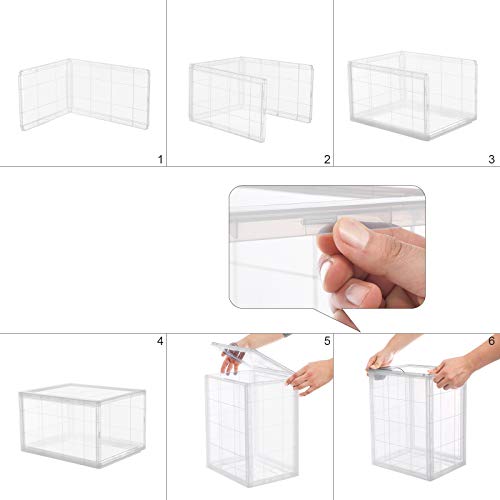 Shoe Box, Stackable Shoe Organiser, Plastic Shoe Storage with Clear Door, Easy to Assemble, Set of 6, 28 x 36 x 22 cm, Sizes up to UK 11, Transparent