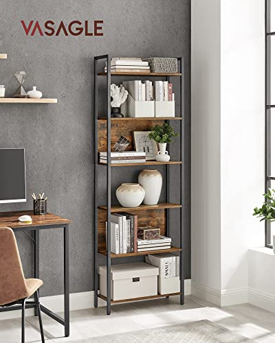 Bookcase, Shelving Unit with 6 Shelves, Bookshelf, Steel Structure, for Living Room, Hallway, Office, Industrial Style, Rustic Brown and Black