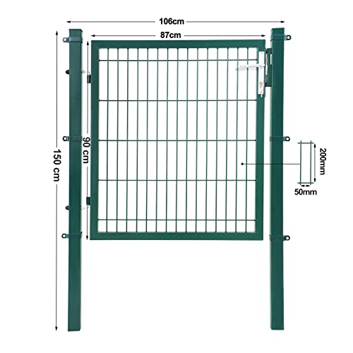 Grid Garden Gate Welding Garden Door with Lock and Keys Sturdy and Durable Sized 106 x 150 cm Grid Size 50 x 200 mm Green