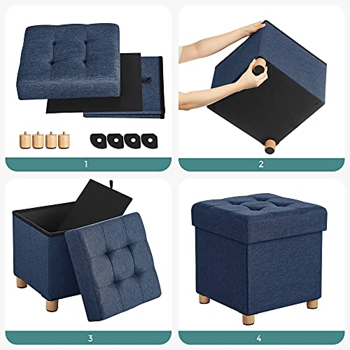 Storage Ottoman, Padded Folding Bench, Chest with Lid, Solid Wood Feet, Space-Saving, Holds up to 300 kg, Navy Blue