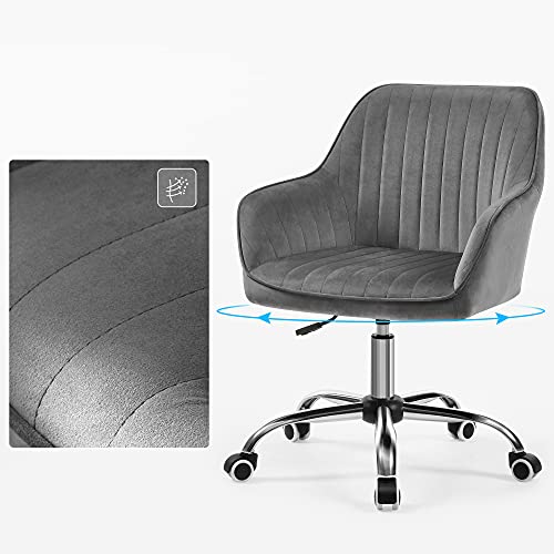 Office Swivel Chair with Velvet Cover, Foam Padding, Height Adjustable, for Study, Bar, Light Grey