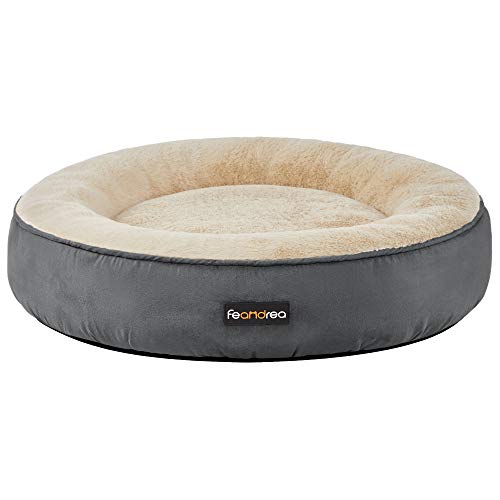 Dog Bed, Doughnut Cat Bed, Round, 60 cm Dia., Dark Grey