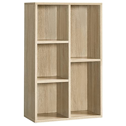 Bookcase, Wooden Kids Bookshelf with 5 Compartments, Floor Standing Storage Unit for Files, Decor, In Study Children’s Room, 50 x 24 x 80 cm, Oak Colour