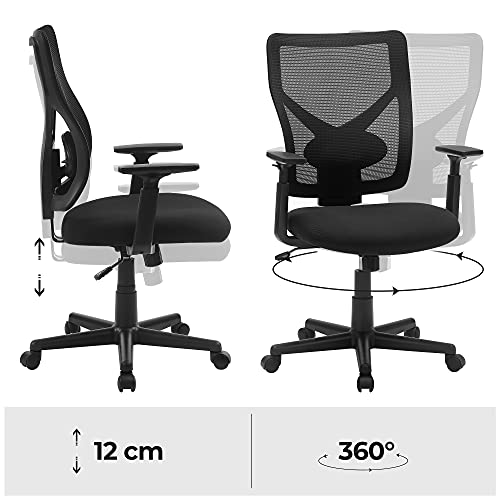 Mid-back Mesh Office Chair, Swivel Ergonomic Chair with Tilt Mechanism, Padded with Inner-Spring, Adjustable Lumbar Support, Armrests, Loading Capacity of 120 kg, Black