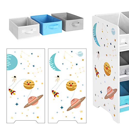 Children's Storage Shelf for Toys and Books, 9 Removable Non-Woven Fabric Boxes with Handles, for Children's Room, Playroom, Daycare, School, 62.5 x 29.5 x 60 cm, Space-Saving, White