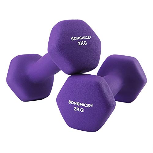 Dumbbells Set of 2 2 x 2kg Non-Slip Dumbbells with Matte Coating Neoprene Home Training Strength Training Purple