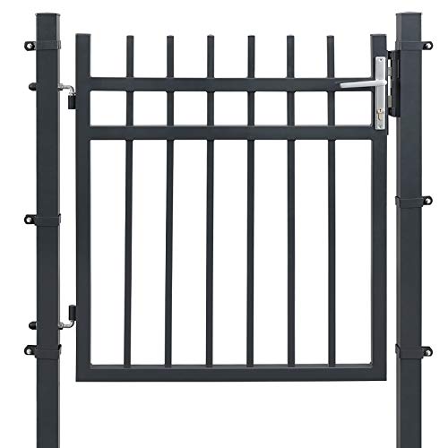 Garden Gate, Galvanised Iron Garden Door, Fence Gate, Sturdy and Durable, with Quality Lock, Handle and Key, 106 x 100 cm (L x H), Grey