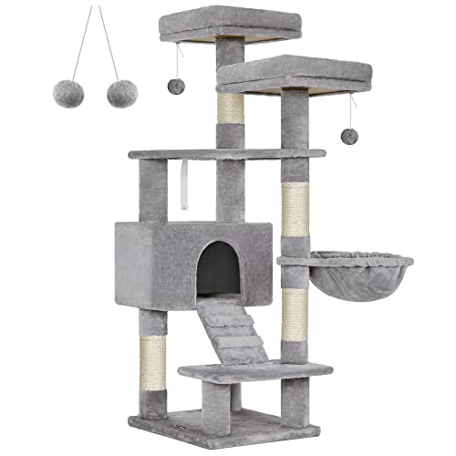 Cat Tree, Cat Tower 142 cm, Cat Activity Centre, Light Grey