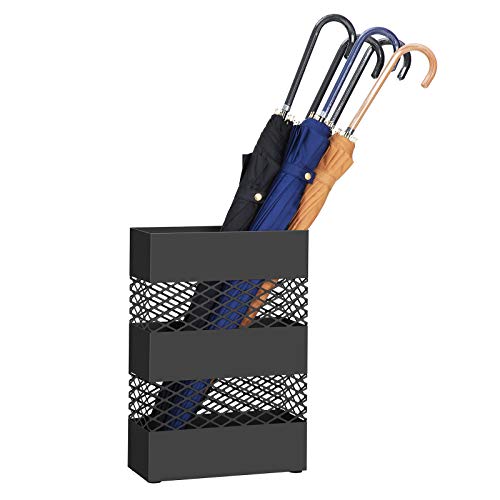 Metal Umbrella Stand, Rectangular Umbrella Holder Rack, with Removable Drip Tray, Lattice Cutouts, Black U