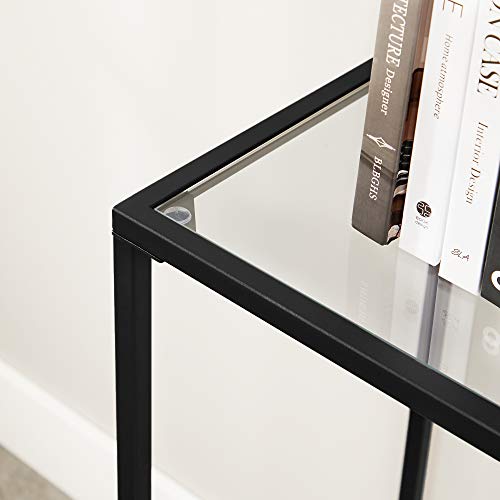 Console Table, Tempered Glass Table, Modern Sofa or Entryway Table, Metal Frame, Adjustable Feet, for Living Room, Hallway, Black