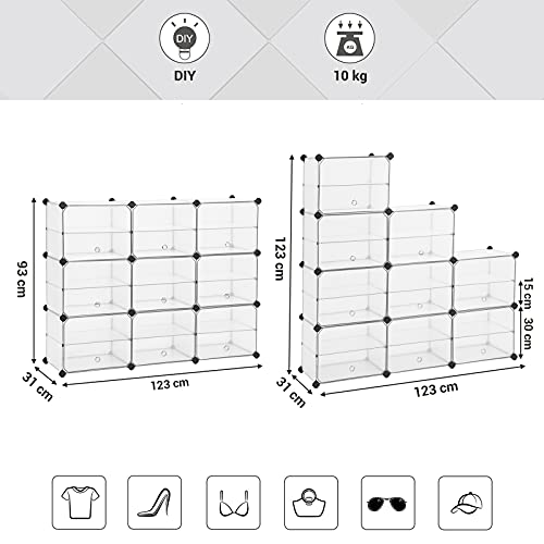 Cube Storage with Doors, Shoe Rack, Plastic Organiser Unit with Dividers, Rubber Mallet Included, for Wardrobe, Living Room, Bedroom, White