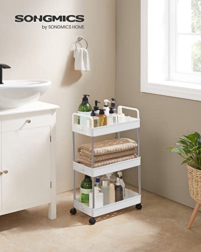 3-Tier Storage Trolley, Kitchen Shelf on Wheels, Bathroom Trolley, Space-Saving, with Handles, 22 x 40 x 67 cm, White