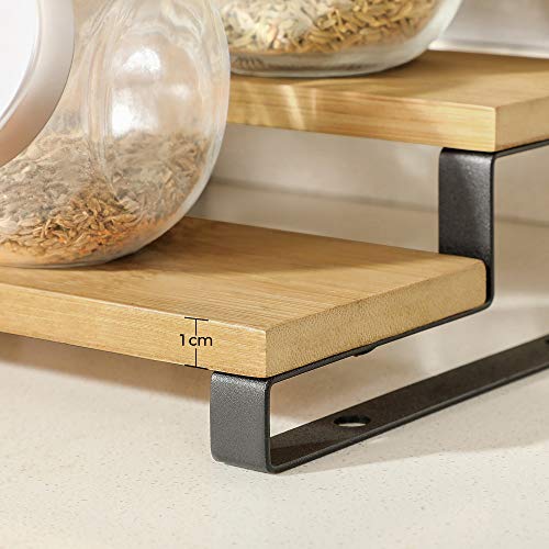 Spice Rack, Set of 2 Cabinet Shelf Organisers, 3-Tier Extendable Spice Holder, Bamboo, Stackable, for Pantry, Cupboard, Countertop, Natural and Black