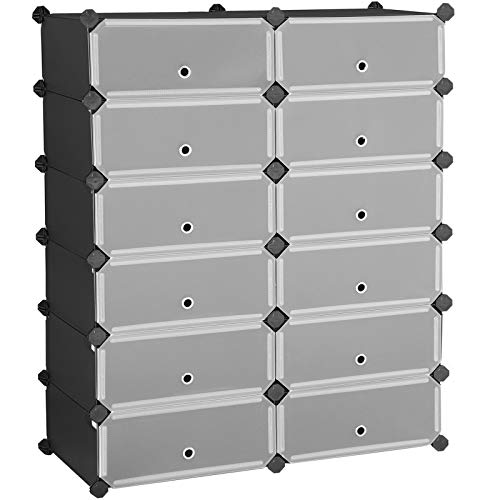 Interlocking Shoe Rack, Rectangular Storage Organiser, 12-Slot Modular DIY Storage Shelf Unit, 40 x 30 x 17 cm for Each Slot, Metal Wire Wardrobe, Black