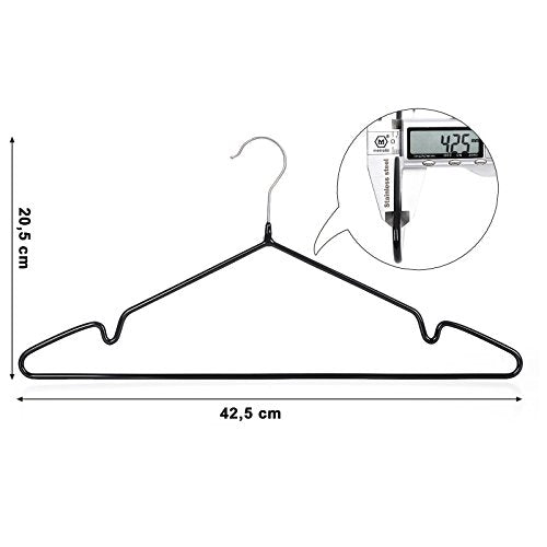 Clothes Hangers, Pack of 20, Metal Jacket Hangers, Thin and Non-Slip, Diameter 4 mm, Space-Saving, 360° Rotating Hook, Black