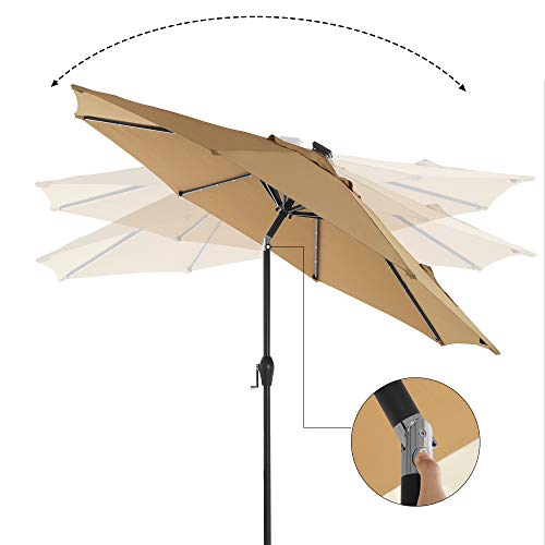 3 m Garden Parasol Umbrella with Solar-Powered LED Lights, Sunshade with UPF 50+ Protection, Tilting, Crank Handle for Opening Closing, Base Not Included, Taupe