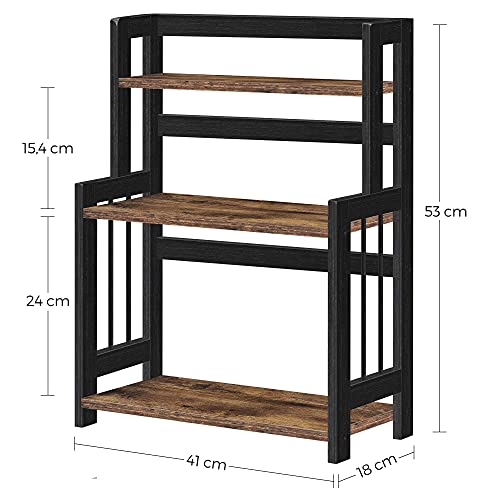 Spice Rack, 3-Tier Countertop Storage Shelf, Desktop Organiser with Bamboo Frame, for Kitchen, Dining Room, Office, Rustic Brown and Black