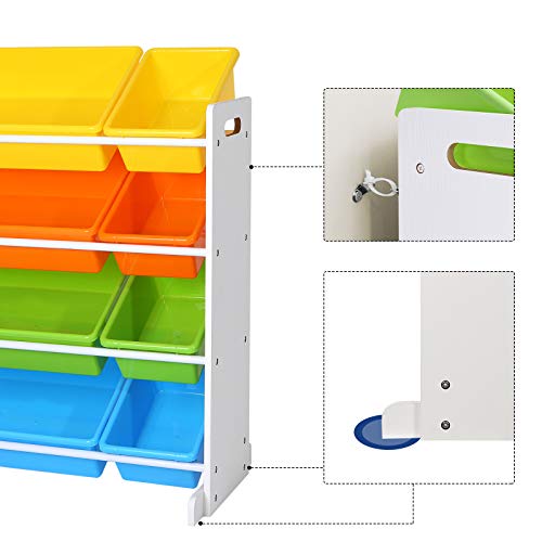 Children's Toy Storage Unit Playroom Display Stand Unit with 4 Colour Removable PP Container Box with Density Board Frame Stand White 86 x 26.5 x 78 cm (W x D x H)