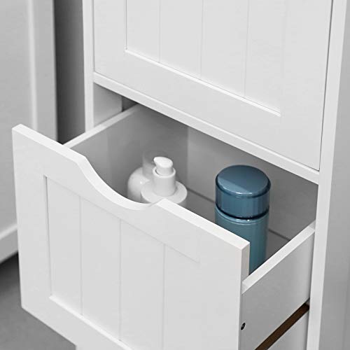 Bathroom Floor Storage Cabinet, Slim Storage Unit 3 Drawers, 32 x 30 x 81 cm, for Bathroom, Living Room, Bedroom, Kitchen, Nordic Scandinavian Style, Matte White