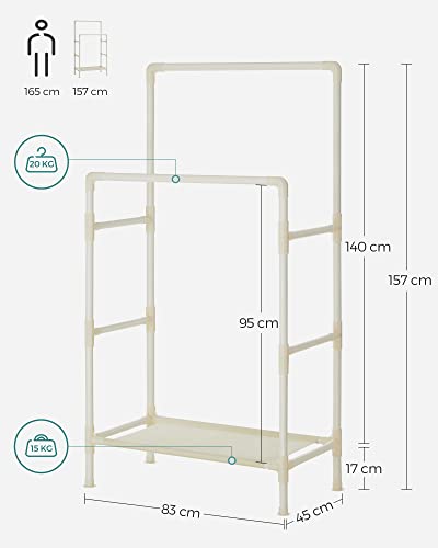 Metal Coat Rack with 2 Clothes Rails and 1 Shelf, Holds up to 70 kg, Easy to Assemble, White