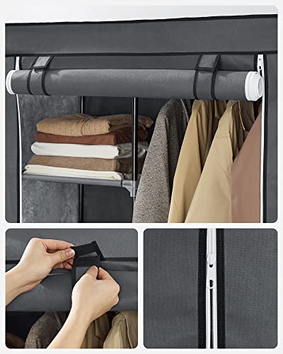 Fabric Wardrobe, Clothes Storage Organiser with 2 Hanging Rails, 6 Shelves, Customisable Design, 88 x 45 x 168 cm, for Bedroom, Department, Grey