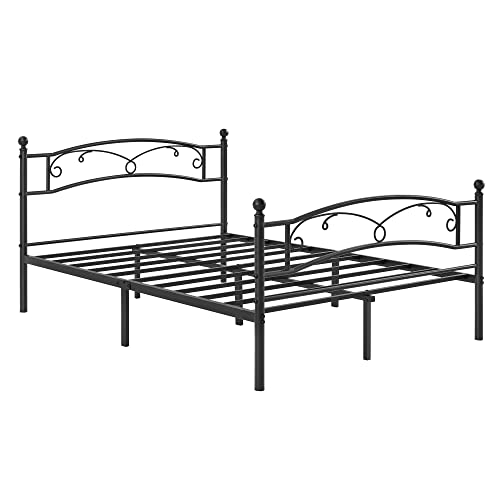 Double Bed Frame Metal Bed Frame Fits 140 x 190 cm Mattress Guest Bed Easy Assembly Black