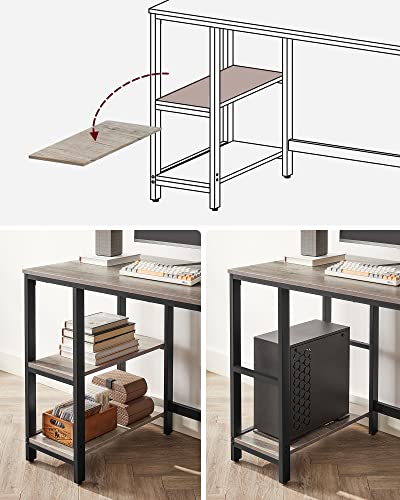 Computer Desk, Writing Desk with 2 Shelves on Left or Right, Work Table for Office Living Room, Steel Frame, Industrial, Greige and Black