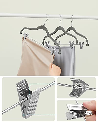 Trouser Hangers, Set of 12 Velvet Hangers with Adjustable Clips, 42.5 cm Long, Non-Slip, Space-Saving, for Skirts, Coats, Dresses, Grey