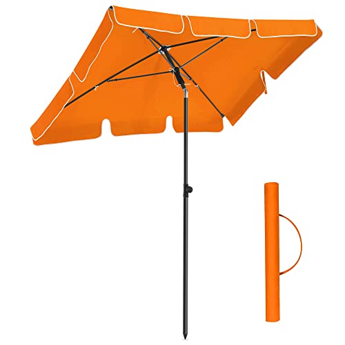 Rectangular Balcony Parasol 2 x 1.25 m, UPF 50+ Protection, Tilting Sunshade, PA-Coated Canopy, Carrying Bag, Garden Terrace, Base Not Included, Orange