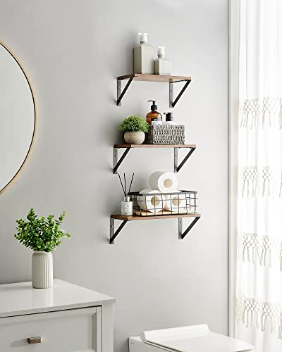 Set of 3 Wall Shelves, Floating Shelves, for Trinkets, Photo Frames, Spice Bottles, Toiletries, in the Living Room, Bedroom, Kitchen, Bathroom, Rustic Brown and Black