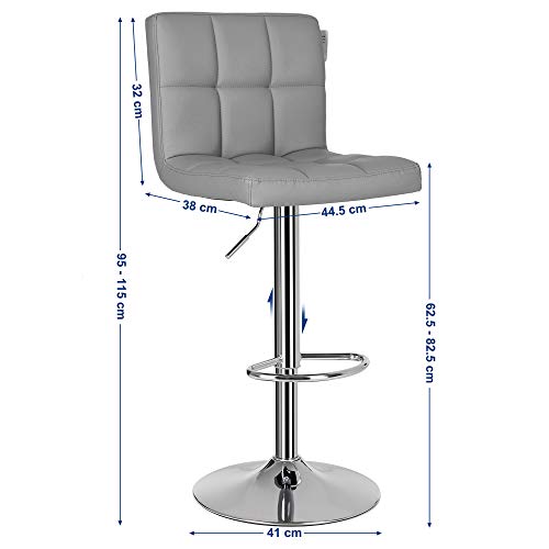 Set of 2 Bar Stools with Back and Sturdy Base Diameter 41 cm Height Adjustable Polyurethane Grey