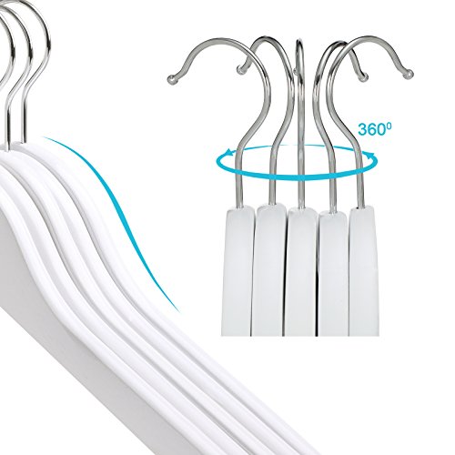 Children's Clothes Hangers Solid Wood, Pack of 20, with Bridge and Notches, 360° Rotating Hook White 35cm