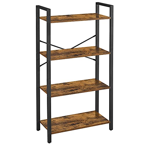 4-Tier Bookshelf, Storage Rack with Steel Frame, 120 cm High, for Living Room, Office, Study, Hallway, Industrial Style, Rustic Brown and Black