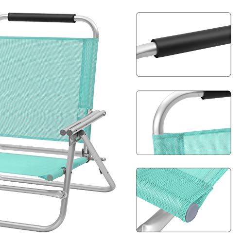 Portable Beach Chair with 4-Position Reclining Backrest, Folding Beach Chair with Armrests, Breathable and Comfortable Fabric, Outdoor Chair, Green